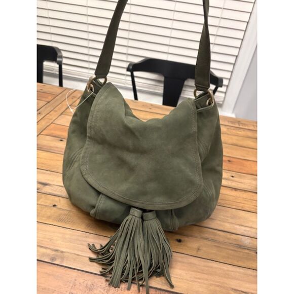 Talbots Suede Saddle Hobo Duffel Bag Large Moss Green Giftable NWOT - Picture 1 of 9